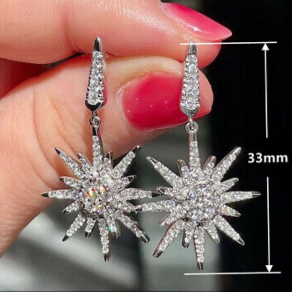 NWT Diamond Luxury Sterling Silver Earrings - Picture 2 of 2